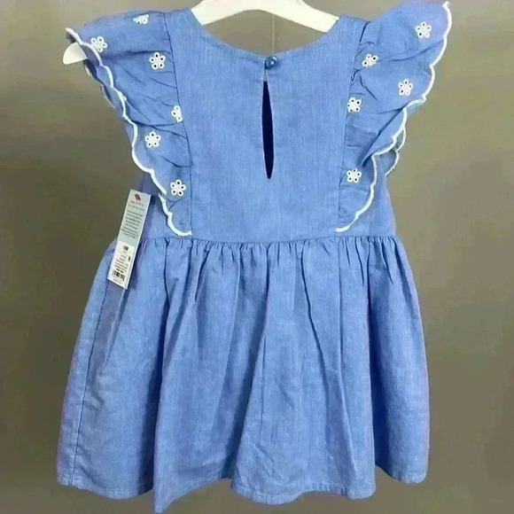 Girls' Chambray Lace Dress Blue W/White Floral Embroidery Toddler - Picture 6 of 6